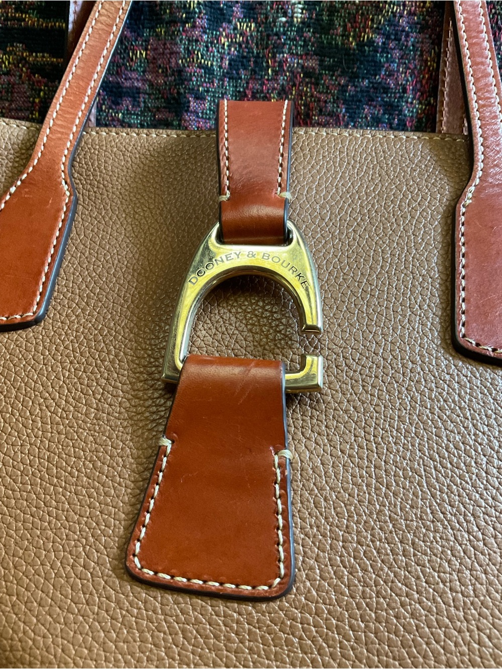 Dooney & Bourke Brown Leather Tote with Gold Buckle - Picture 4 of 10